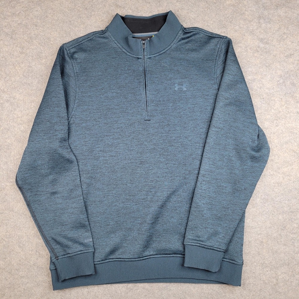 Under Armour Sweatshirt Mens Large Blue 1/4 Zip Fleece Pullover Mock Neck